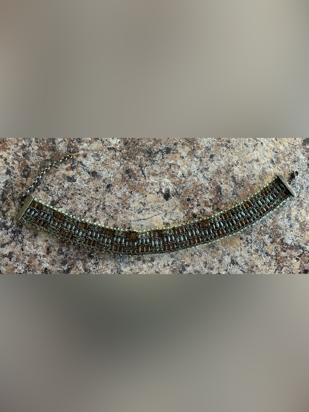 Vintage Boho/Hippie Beaded Choker Necklace in Olive Green & Brown - Picture 5 of 10